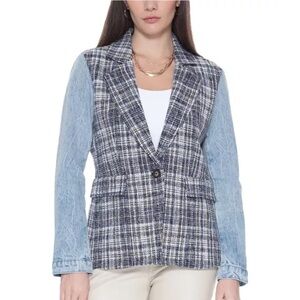 Blue Revival The Mix Denim Helen multicolor tweed and denim one button blazer